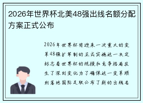 2026年世界杯北美48强出线名额分配方案正式公布